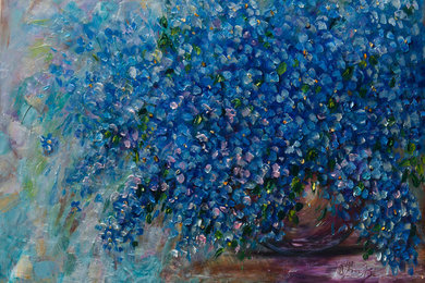 SOLD - Bouquet of Forget Me Nots - Original oil painting 24" x 18" x 0.5"