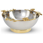 Serene Spaces Living - Polished Stainless Steel Bowl With Brass Orchid Stem on Edges, Large - This solid stainless steel bowl, handmade in India, has a polished silver finish and brass orchid stem on the edges of the bowl. Because these bowl trays are handmade, each piece may vary slightly in size. The bowl measures 10 inches in Diameter , 4 inches Height and sold individually.  It has a gold rim at the base to give it a more shiny look. You can count on quality design and manufacturing when you order Serene Spaces Living products, where we make everything with love.
