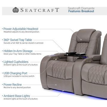Seatcraft Diamante Home Theater Seating, Light Gray, Row of 4