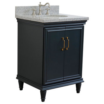 25" Single Vanity, Dark Gray Finish With Gray Granite And Oval Sink