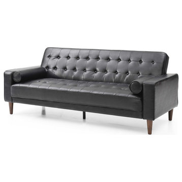 Andrews 85 in. W Flared Arm Faux Leather Straight Sofa, Black