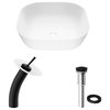 VIGO Camellia Matte Stone Rouded Square Vessel Sink, Waterfall Faucet andDrain