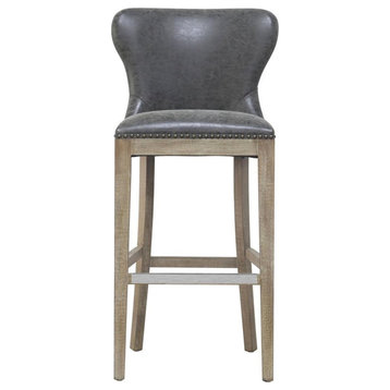 Pemberly Row 30.5" Faux Leather Bar Stool in Gray/Nubuck Charcoal
