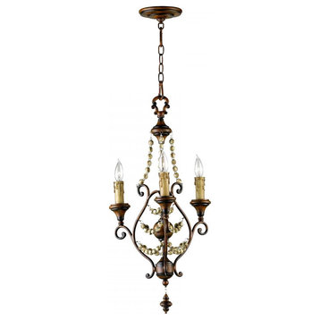 Meriel Chandelier, 3-Light, Antiqued Sienna, Wrought Iron and Wood, 16"W