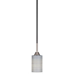 Toltec Lighting - Paramount Mini Pendant, Matte Black & Brushed Nickel, 4" Gray Matrix - Enhance your space with the Paramount 1-Light Mini Pendant. Installation is a breeze - simply connect it to a 120 volt power supply and enjoy. Achieve the perfect ambiance with its dimmable lighting feature (dimmer not included). This pendant is energy-efficient and LED-compatible, providing you with long-lasting illumination. It offers versatile lighting options, as it is compatible with standard medium base bulbs. The pendant's streamlined design, along with its durable glass shade, ensures even and delightful diffusion of light. Choose from multiple finish, color, and glass size variations to find the perfect match for your decor.