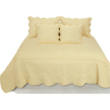 3-Piece Quilted Yellow Buttercup Puffs Bedspread Set, King