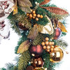 30" Gold Berry &Ornament Wreath w/100 LED Warm Clear Lights