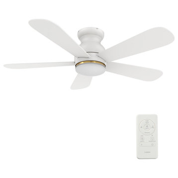 CARRO 48inch Low Profile Flush Ceiling Fan with Remote and Dimmable LED Light, White