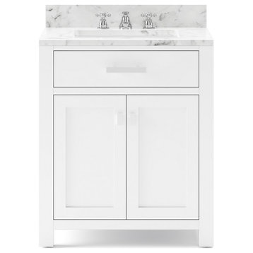 Madison Pure White Bathroom Vanity, 30", No Mirror, One Faucet