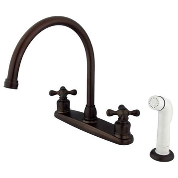 Double Handle Goose Neck Kitchen Faucet with White Sprayer KB725AX