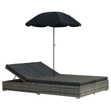 Vidaxl Outdoor Lounge Bed With Umbrella Poly Rattan Gray