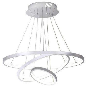3 Circular LED Chandelier - Matte Silver - 32in Diameter - Dimmable