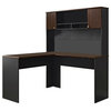 L-Shaped Office Computer Desk with Hutch in Slate Grey and Cherry Wood Finish