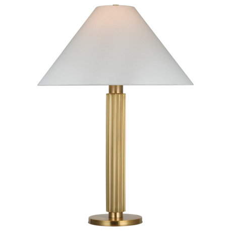 Durham Large Table Lamp in Soft Brass with Linen Shade