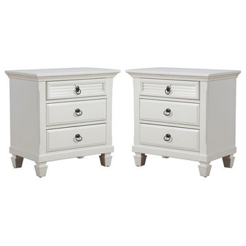 Home Square 3 Drawer Wood Nightstand Set in White (Set of 2)