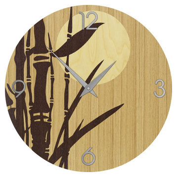 Nature Bamboo Inlay Wood Wall Clock, Caramel and Beige, Small