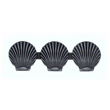 Triple Scallop Seashell Cabinet Pull, Pewter