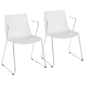Matcha Contemporary Chair in Chrome and White - Set of 2
