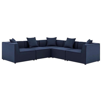 Modway Saybrook 103.5" 5-Piece Fabric Outdoor Patio Sectional Sofa in Navy