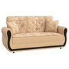 Convertible Loveseat, Padded Chenille Fabric Seat With Floral Pattern, Beige