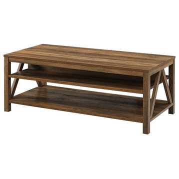 Pemberly Row 48" A-Frame 2-Storage Shelves Coffee Table in Rustic Oak