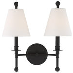 Crystorama - Riverdale 2 Light Black Forged Wall Mount - Both timeless and transitional, with a variety of options, the minimalist design makes the Riverdale ideal for any space in the home. Accompanied by two distinctive tail stem choices for a shorter or longer design and the selection of a glass ball or metal ball finish, this fixture is a smart choice for a hallway, bathroom, bedroom, or flanked on both sides of a fireplace. Designed with thoughtful simplicity, the Riverdale strikes the perfect balance of function and form. All style options are included in one box.