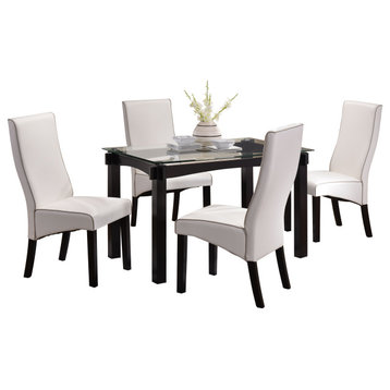Pilaster Designs, Wood and Glass Dining Dinette Set, Table and 4 Chairs, White