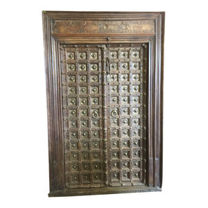 Mogul Interior - Antique Doors India Unique Hand Carved brass Knobs Haveli Door & Frame - The door comes from India and are a 19 century vintage piece from  a Haveli in RAJASTAHN