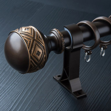 QYR45 1-1/8" Carved Ivory Black Bronze Ball Finial Aluminum Alloy Single Double