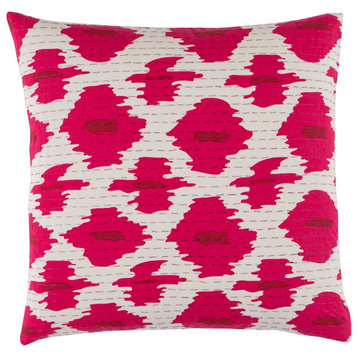 Kantha by Surya Down Pillow, Pink/Dk.Red/Purple, 18' x 18'