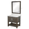 30" Vanity, Cafe Mocha Quartz Top, Vessel Sink, Drain, Mounting Ring, and P-Trap, Matte Black, Mirror Included