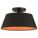 Livex Lighting - Livex Lighting 1 Light Black Semi-Flush Mount - The single light black finish Palma semi-flush has a modern and retro appeal. The hand-crafted black fabric hardback angled shade is set off by an inner silky orange fabric which creates a versatile effect. Perfect fit for the living room, dining room, kitchen or bedroom.