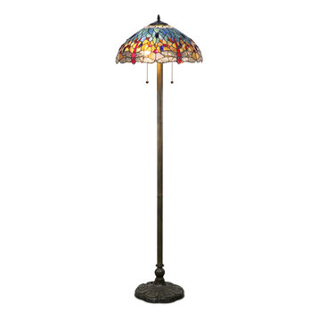 Serena d'italia Tiffany 2-Light Blue Dragonfly 58" Bronze Floor Lamp