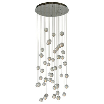 Oasis 48 Light Floating Glass Globe LED Chandelier, Round Canopy, Chrome