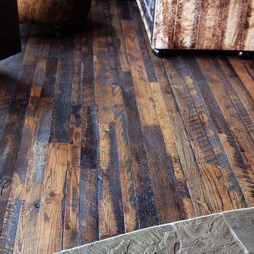 Reclaimed hardwood solid plank T&G with skip marks and circle sawn texture