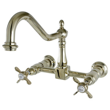 Wall Mount Bridge Kitchen Faucet, Polished Brass