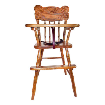 Amish Hardwood High Chair OAK SUNRISE Slide Tray MMW, Almost Natural Oak Stain