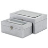 Cheungs Silver Vinyl Boxes with Top Mirror - Set of 2