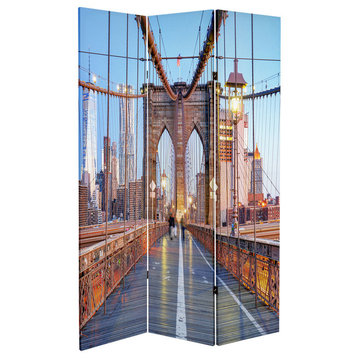 6' Tall Double Sided Vibrant New York Bridge Canvas Room Divider