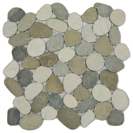 12x12 Hand-Sorted Mixed Pebble Tile - White, Tan, Grey - For Shower & Floor