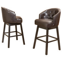 GDF Studio Westman Brown Leather Swivel Backed Bar Stools, Set of 2