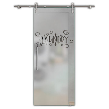 Laundry Sliding Glass Barn Door V1000 With Desing, 32"x84", Semi-Private