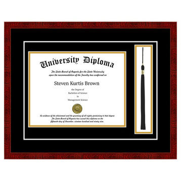 Single Diploma Frame with Tassel and Double Matting, Classic Cherry, 12"x16"