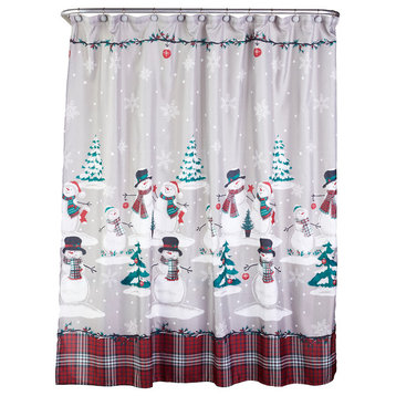 SKL Home Plaid Snowman Shower Curtain and Hook Set