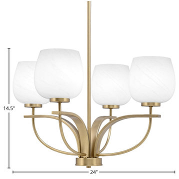 Cavella 4-Light Chandelier, New Age Brass, 6" White Marble Glass
