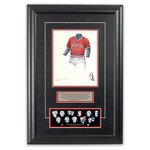 Heritage Sports Art - Original Art of the MLB 1975 Cleveland Indians Uniform - This beautifully framed piece features an original piece of watercolor artwork glass-framed in an attractive two inch wide black resin frame with a double mat. The outer dimensions of the framed piece are approximately 17" wide x 24.5" high, although the exact size will vary according to the size of the original piece of art. At the core of the framed piece is the actual piece of original artwork as painted by the artist on textured 100% rag, water-marked watercolor paper. In many cases the original artwork has handwritten notes in pencil from the artist. Simply put, this is beautiful, one-of-a-kind artwork. The outer mat is a rich textured black acid-free mat with a decorative inset white v-groove, while the inner mat is a complimentary colored acid-free mat reflecting one of the team's primary colors. The image of this framed piece shows the mat color that we use (Red). Beneath the artwork is a silver plate with black text describing the original artwork. The text for this piece will read: This original, one-of-a-kind watercolor painting of the 1975 Cleveland Indians uniform is the original artwork that was used in the creation of this Cleveland Indians uniform evolution print and tens of thousands of other Cleveland Indians products that have been sold across North America. This original piece of art was painted by artist Bill Band for Maple Leaf Productions Ltd. Beneath the silver plate is a 3" x 9" reproduction of a well known, best-selling print that celebrates the history of the team. The print beautifully illustrates the chronological evolution of the team's uniform and shows you how the original art was used in the creation of this print. If you look closely, you will see that the print features the actual artwork being offered for sale. The piece is framed with an extremely high quality framing glass. We have used this glass style for many years with excellent results. We package every piece very carefully in a double layer of bubble wrap and a rigid double-wall cardboard package to avoid breakage at any point during the shipping process, but if damage does occur, we will gladly repair, replace or refund. Please note that all of our products come with a 90 day 100% satisfaction guarantee. Each framed piece also comes with a two page letter signed by Scott Sillcox describing the history behind the art. If there was an extra-special story about your piece of art, that story will be included in the letter. When you receive your framed piece, you should find the letter lightly attached to the front of the framed piece. If you have any questions, at any time, about the actual artwork or about any of the artist's handwritten notes on the artwork, I would love to tell you about them. After placing your order, please click the "Contact Seller" button to message me and I will tell you everything I can about your original piece of art. The artists and I spent well over ten years of our lives creating these pieces of original artwork, and in many cases there are stories I can tell you about your actual piece of artwork that might add an extra element of interest in your one-of-a-kind purchase.