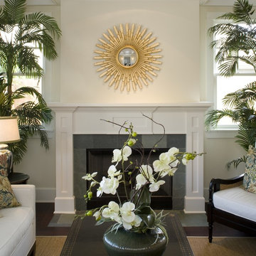 Hand carved gold leaf starburst mirror featured in this design by Priceless Inte