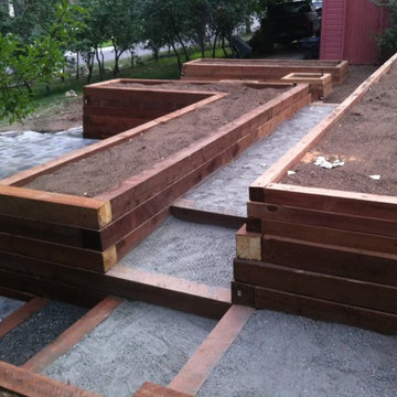 Garden planters over paver patio