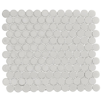 Huelva 12.68x11.02, White Glass Penny Mosaic Floor/Wall Tile, Box of 11