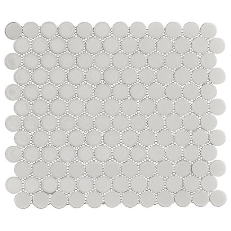 Huelva 12.68x11.02, White Glass Penny Mosaic Floor/Wall Tile, Box of 11